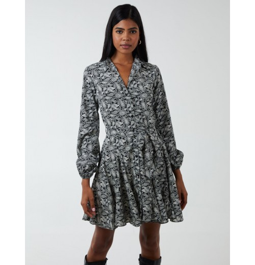 Shirt Mini Dress With Godet Hem & Tie