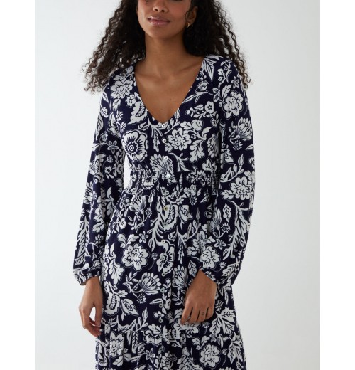 Floral Button Front Midi Dress