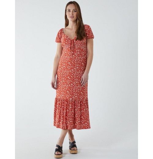 Shirred Sweetheart Midi Dress