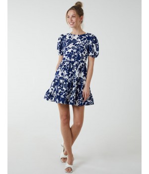 Round Neck Mini Dress With Tiered Frill Hem