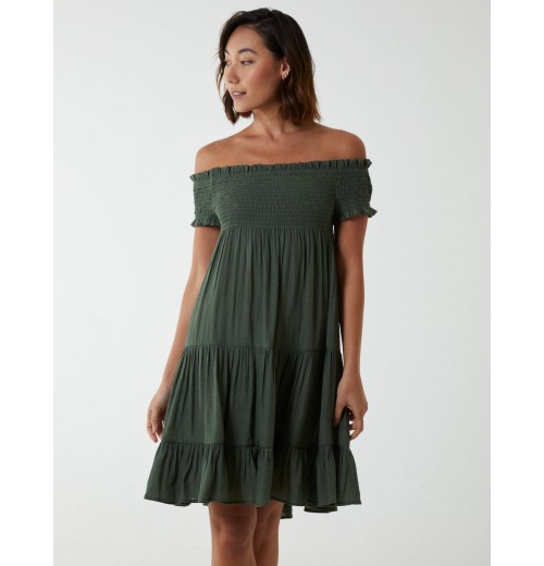 Bardot Shirred Neck Line Floaty Dress