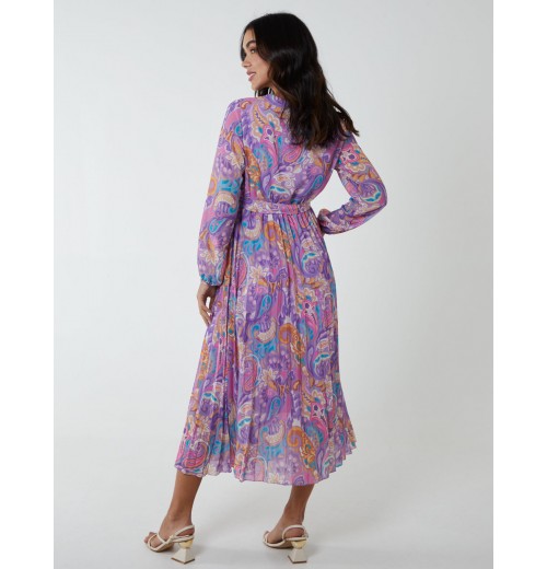 Paisley Wrap Pleated Dress