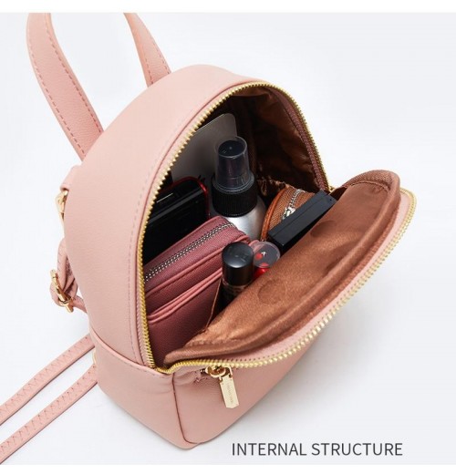 Leather Zip Top Backpack Purse