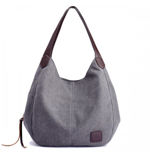 Leather Handle Canvas Tote Bag