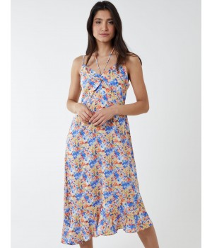 Twist Front Floral Print Midi Dress