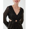 V-Neck Long Sleeve Lurex Dress